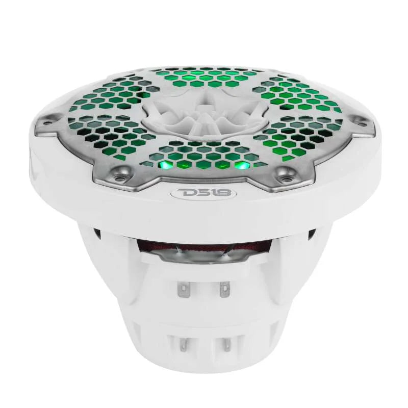 DS18 Hybrid Marine Speaker w/ Driver And RGB LEDs 6.5in 2-Way 250 Watts RMS 4 ohm White w/ Covers - Additional View 8