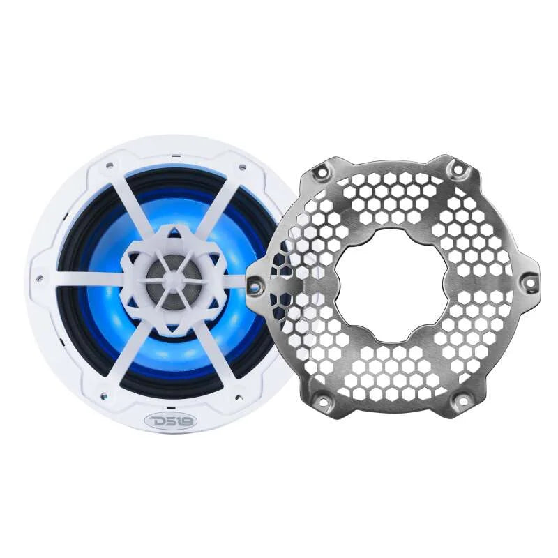 DS18 Hybrid Marine Speaker w/ Driver And RGB LEDs 6.5in 2-Way 250 Watts RMS 4 ohm White w/ Covers - Additional View 11