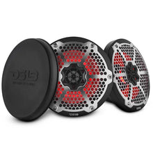 Load image into Gallery viewer, DS18 Hybrid Marine Speaker w/ Driver And RGB LEDs 8in 2-Way 350 Watts RMS 4 ohm Black w/ Covers - Main Product View