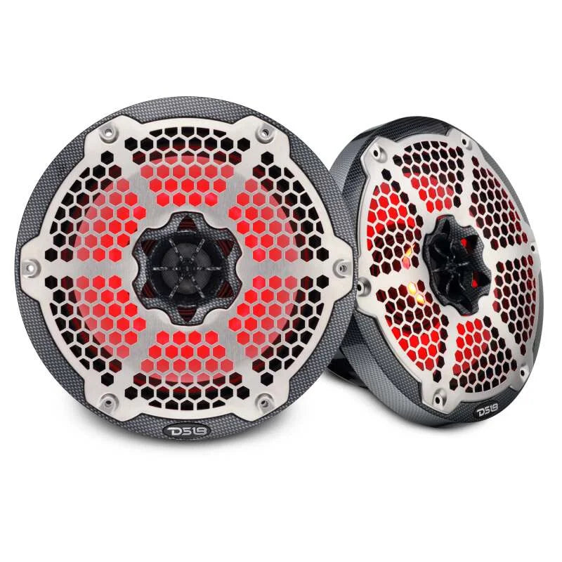 DS18 Hybrid Marine Speaker w/ Driver And RGB LEDs 8in 2-Way 350 Watts RMS 4 ohm Crbn Fiber w/ Cover - Back View