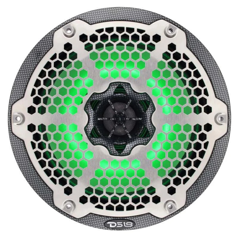 DS18 Hybrid Marine Speaker w/ Driver And RGB LEDs 8in 2-Way 350 Watts RMS 4 ohm Crbn Fiber w/ Cover - Installation View