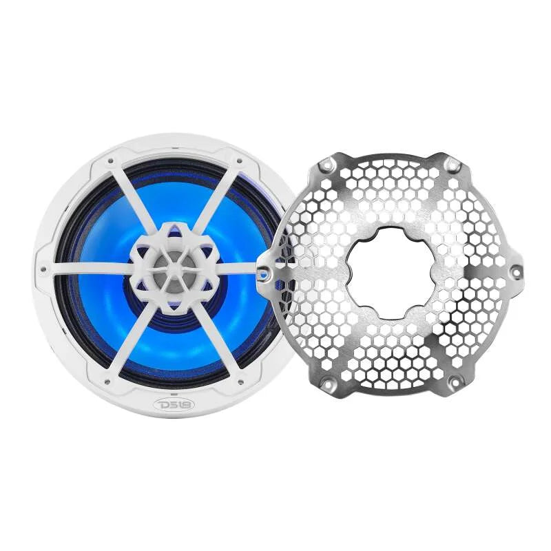 DS18 Hybrid Marine Speaker w/ Driver And RGB LEDs 8in 2-Way 350 Watts RMS 4 ohm White w/ Covers - Main Product View
