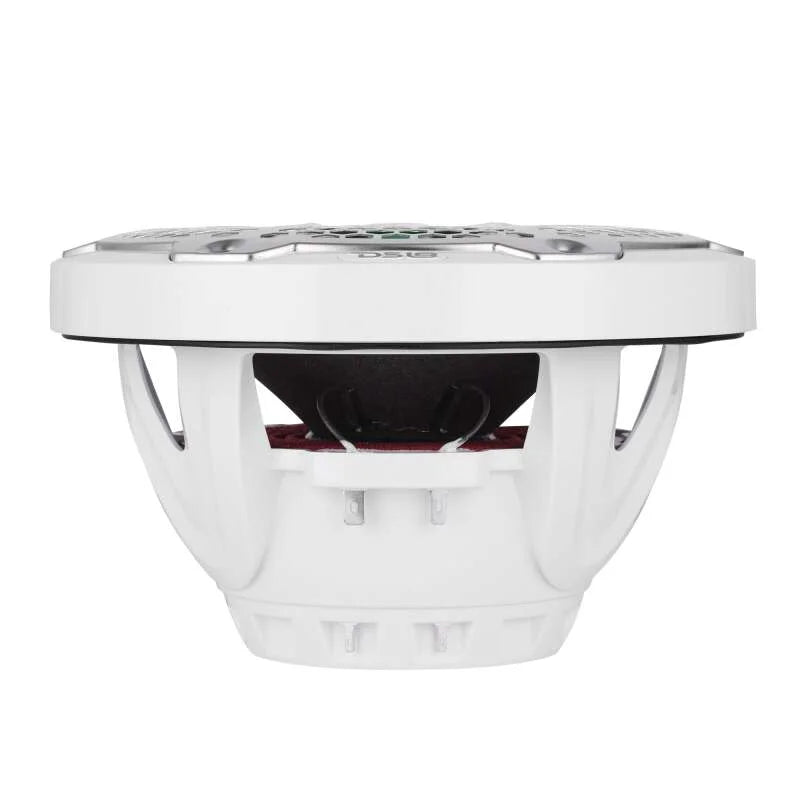 DS18 Hybrid Marine Speaker w/ Driver And RGB LEDs 8in 2-Way 350 Watts RMS 4 ohm White w/ Covers - Side View