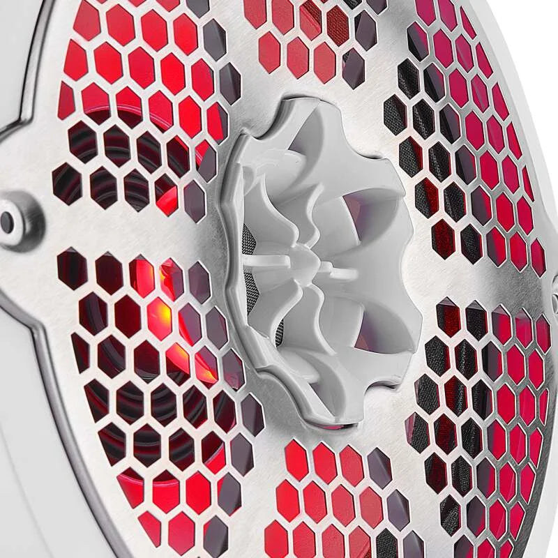 DS18 Hybrid Marine Speaker w/ Driver And RGB LEDs 8in 2-Way 350 Watts RMS 4 ohm White w/ Covers - Back View