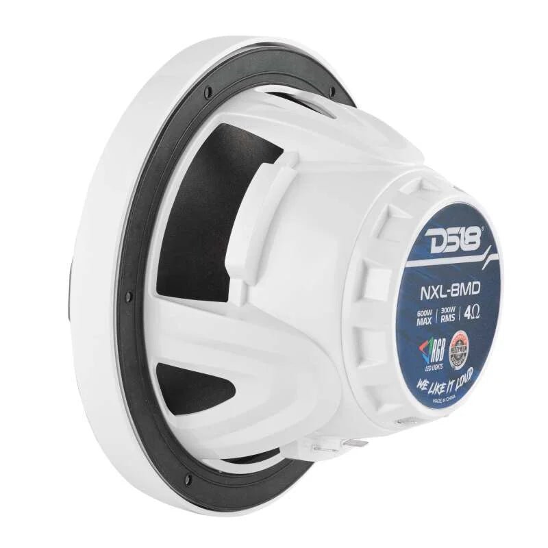 DS18 Hybrid Marine Speaker w/ Driver And RGB LEDs 8in 2-Way 350 Watts RMS 4 ohm White w/ Covers - Additional View 7