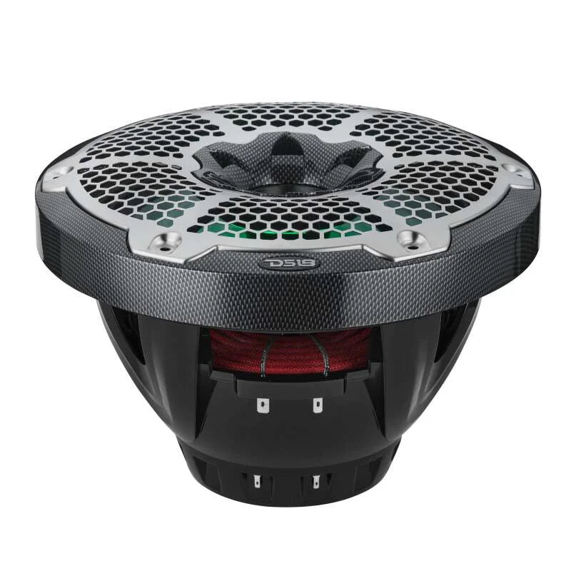 DS18 Hybrid Marine Speakers w/ Driver And RGB LED 10in 2-Way 450 Watts RMS 4 ohm Crbn Fiber w/ Cover - Main Product View