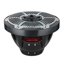 Load image into Gallery viewer, DS18 Hybrid Marine Speakers w/ Driver And RGB LED 10in 2-Way 450 Watts RMS 4 ohm Crbn Fiber w/ Cover - Main Product View