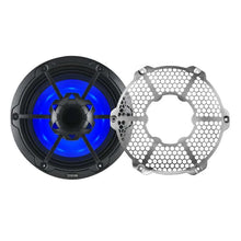 Load image into Gallery viewer, DS18 Hybrid Marine Speakers w/ Driver And RGB LED 10in 2-Way 450 Watts RMS 4 ohm Crbn Fiber w/ Cover - Side View