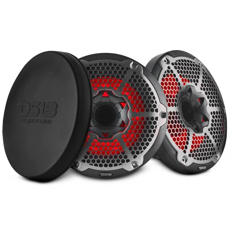 DS18 Hybrid Marine Speakers w/ Driver And RGB LED 10in 2-Way 450 Watts RMS 4 ohm Crbn Fiber w/ Cover - Additional View 6