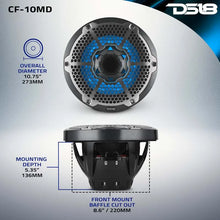 Load image into Gallery viewer, DS18 Hybrid Marine Speakers w/ Driver And RGB LED 10in 2-Way 450 Watts RMS 4 ohm Crbn Fiber w/ Cover - Additional View 9