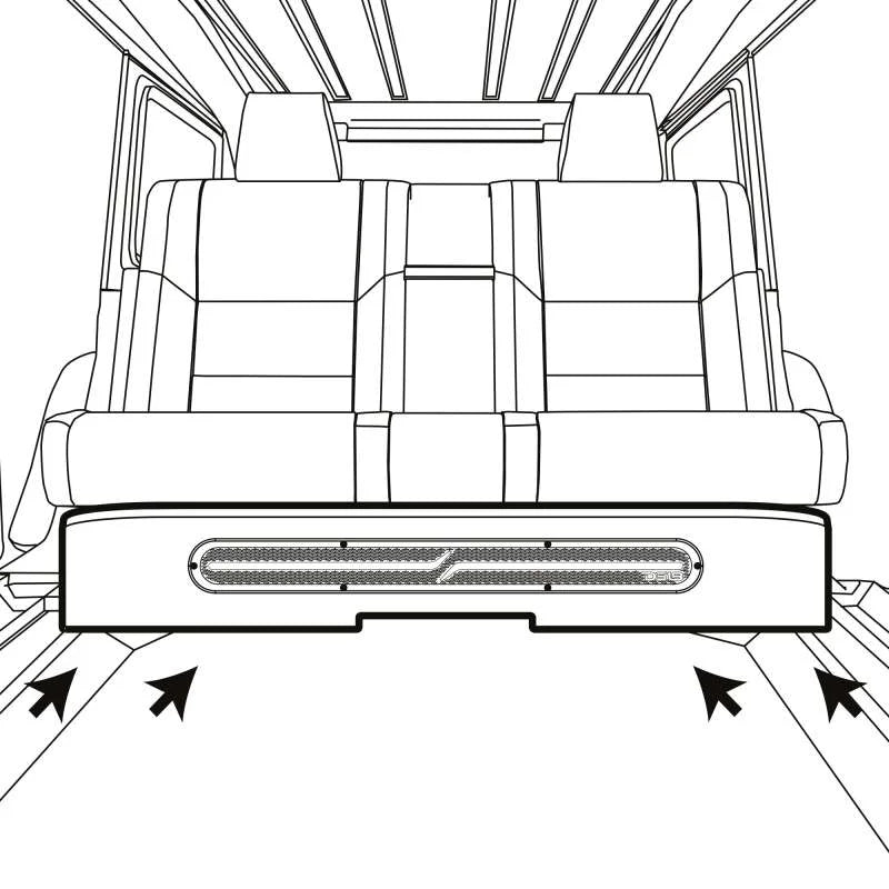 DS18 Jeep Gladiator JT 2020-UP 4 x 8in Subwoofers Included (ZR8.2D) Underseat Box Black -LED Lights - Side View