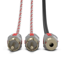 Load image into Gallery viewer, DS18 Level 3 RCA Wire Y Connector 1 Female to 2 Male Black - Side View