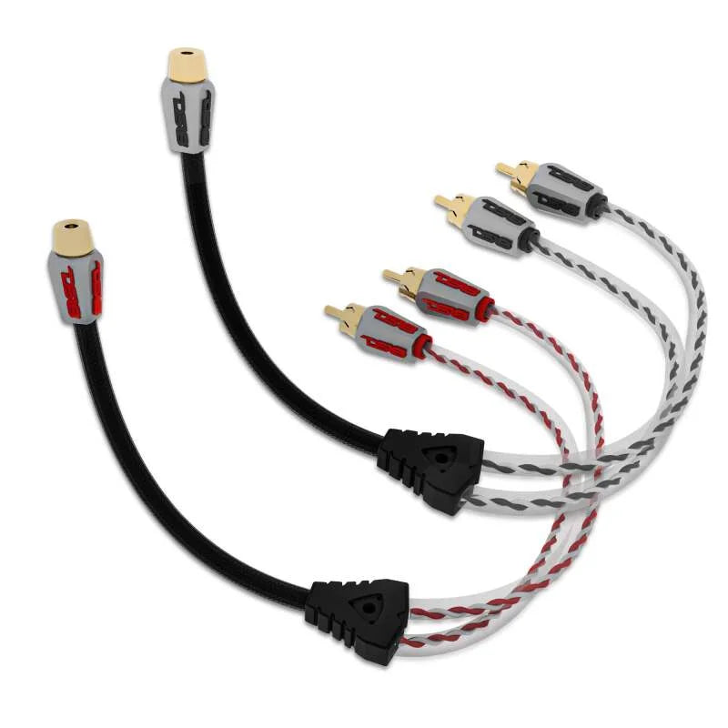 DS18 Level 3 RCA Wire Y Connector 1 Female to 2 Male Black + Red Kit - Side View