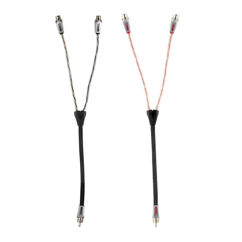 DS18 Level 3 RCA Wire Y Connector 1 Male to 2 Female Black + Red Kit - Side View
