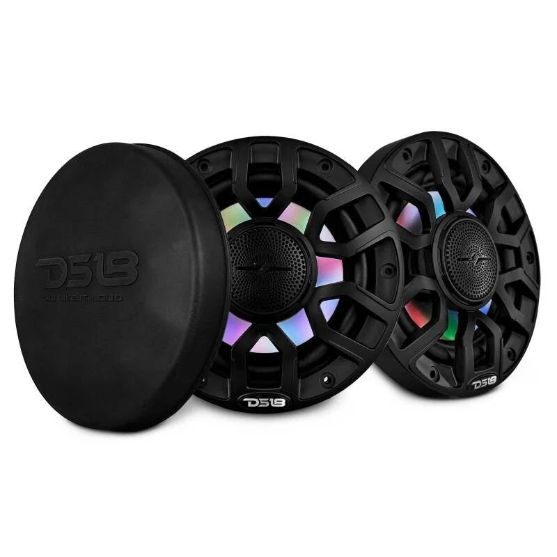 DS18 Marine 6.5in 2-Way 150 Watts RMS 4 ohm Digital LED Lights Bullet Tweeter Covers Included Black - Back View
