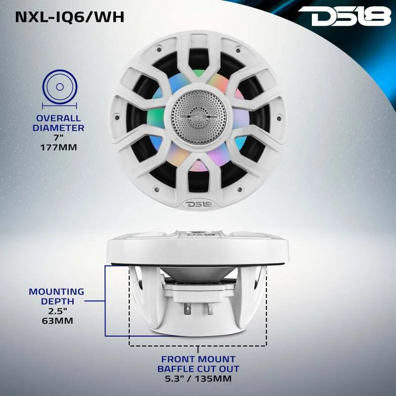 DS18 Marine 6.5in 2-Way 150 Watts RMS 4 ohm Digital LED Lights Bullet Tweeter Covers Included White - Additional View 10