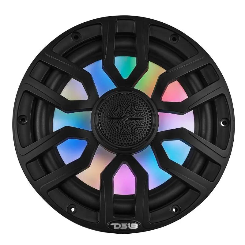 DS18 Marine 8in 2-Way 175 Watts RMS 4 ohm Digital LED Lights Bullet Tweeter Covers Included Black - Side View
