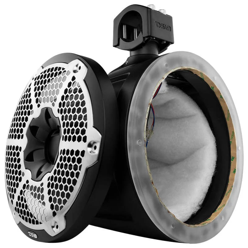DS18 Marine And Powersports Towers 10in RGB LED Lights Black Carbon Fiber Speakers Not Included - Side View