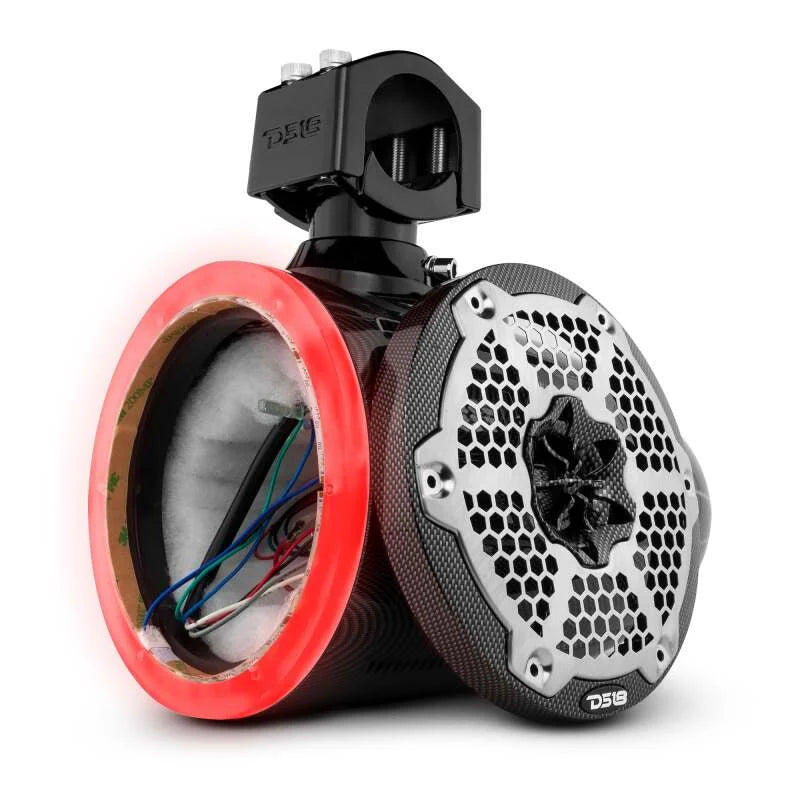 DS18 Marine And Powersports Towers 6.5in RGB LED Lights Black Carbon Fiber Speakers Not Included - Detail View