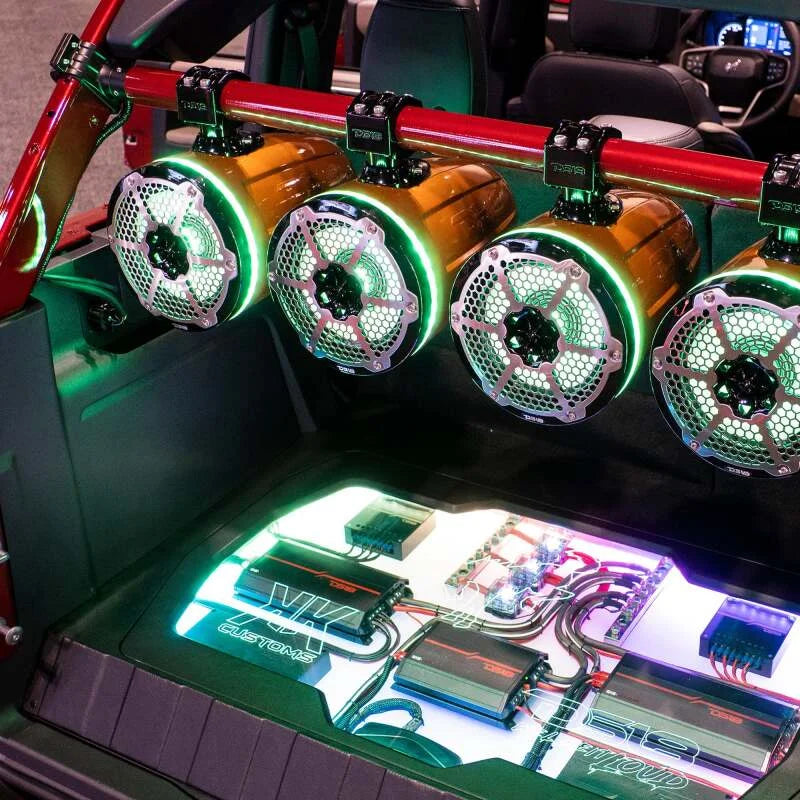 DS18 Marine And Powersports Towers 8in 1in Driver 180 Watts RMS RGB LED Lights Black - Back View