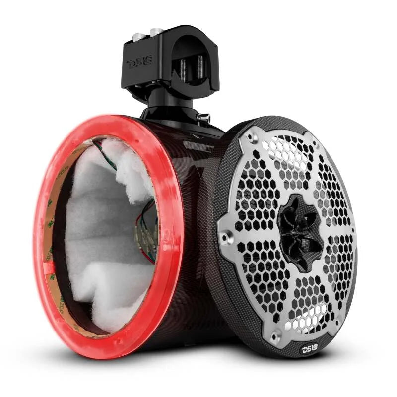 DS18 Marine And Powersports Towers 8in RGB LED Lights Black Carbon Fiber Speakers Not Included - Back View