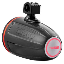 Load image into Gallery viewer, DS18 Marine And Powersports Towers 8in RGB LED Lights Black Carbon Fiber Speakers Not Included - Installation View