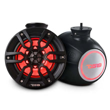Load image into Gallery viewer, DS18 Marine And Psports Compact Towers Flat And Pole Mount 6.5in 100 Watts RMS RGB LED Lights Black - Side View