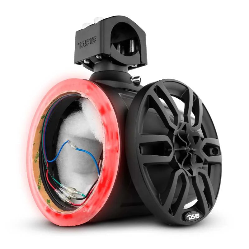 DS18 Marine And Psports Towers Speakers Not Included 6.5in RGB LED Lights Black - Side View