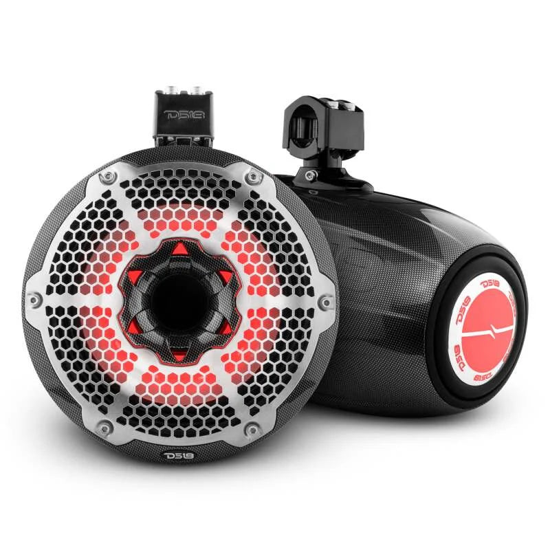 DS18 Marine And Psports Towers With 10in 1in Driver 300 Watts RMS RGB LED Lights Black Carbon Fiber - Main Product View