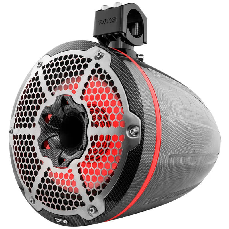DS18 Marine And Psports Towers With 10in 1in Driver 300 Watts RMS RGB LED Lights Black Carbon Fiber - Side View