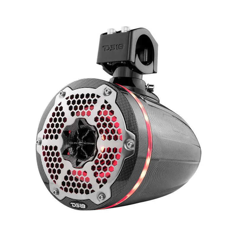 DS18 Marine And Psports With Built In 6.5in 1in Driver 150 Watts RMS RGB LED Lights Black Crbn Fiber - Side View