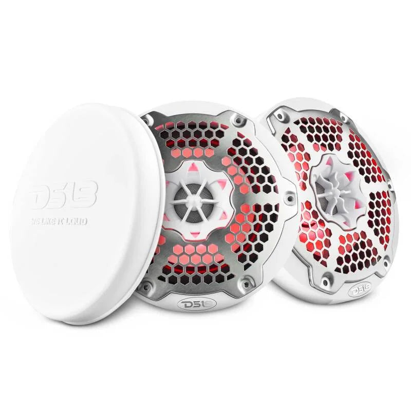 DS18 NXL-M Series Speaker w/ RGB LED Lights 6.5in 2-Way 100 Watts RMS 4 ohm White w/ Cover - Side View