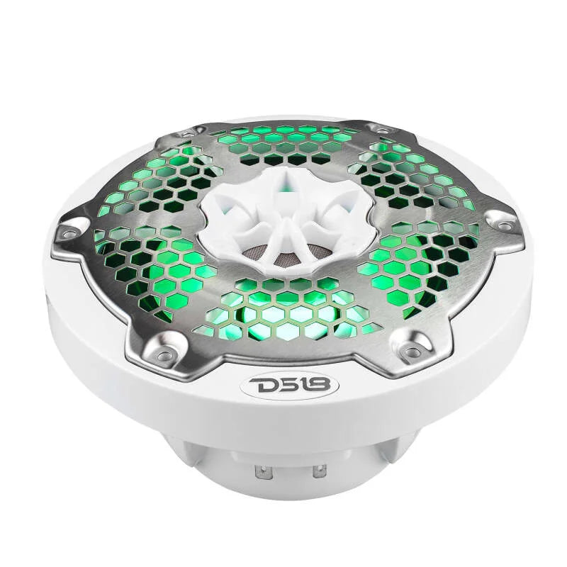 DS18 NXL-M Series Speaker w/ RGB LED Lights 6.5in 2-Way 100 Watts RMS 4 ohm White w/ Cover - Back View