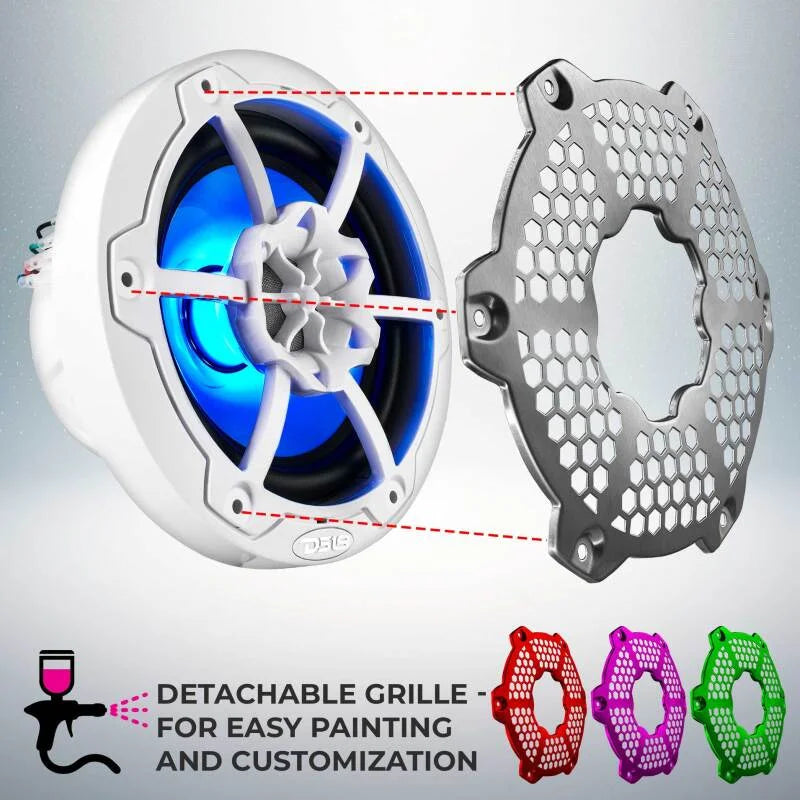 DS18 NXL-M Series Speaker w/ RGB LED Lights 6.5in 2-Way 100 Watts RMS 4 ohm White w/ Cover - Additional View 9