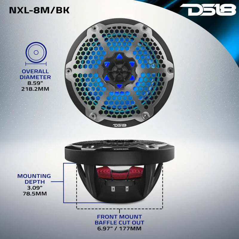 DS18 NXL-M Series Speaker w/ RGB LED Lights 8in 2-Way 125 Watts RMS 4 ohm Black - Additional View 6