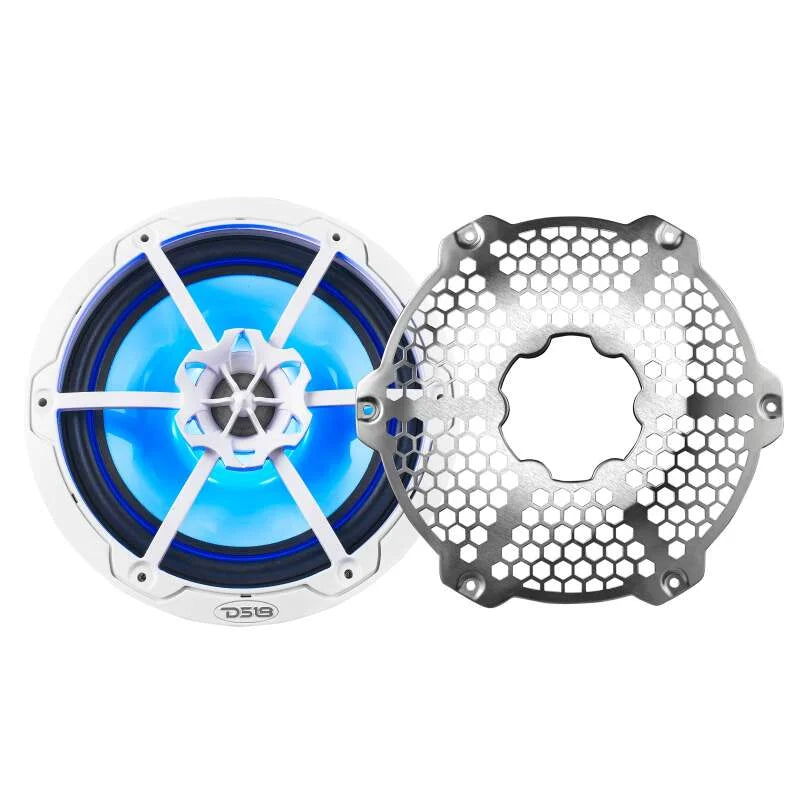 DS18 NXL-M Series Speaker w/ RGB LED Lights 8in 2-Way 125 Watts RMS 4 ohm White w/ Cover - Side View