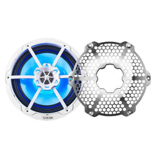 Load image into Gallery viewer, DS18 NXL-M Series Speaker w/ RGB LED Lights 8in 2-Way 125 Watts RMS 4 ohm White w/ Cover - Side View