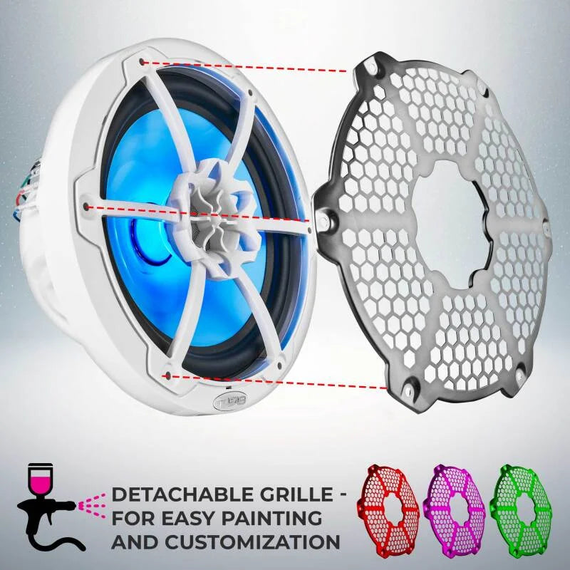 DS18 NXL-M Series Speaker w/ RGB LED Lights 8in 2-Way 125 Watts RMS 4 ohm White w/ Cover - Additional View 5