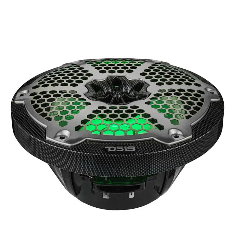 DS18 NXL-M Series Speaker w/ RGB LED Lights 8in 2-Way 125 Watts RMS 4 ohm Black Crbn Fiber w/ Cover - Back View