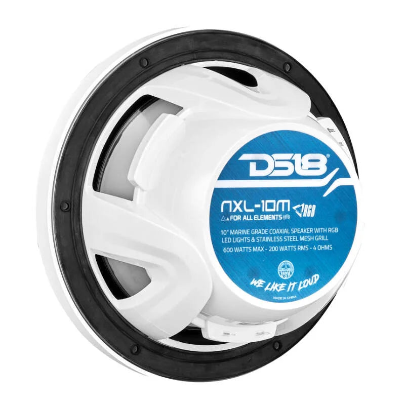 DS18 NXL-M Series Spkr w/ RGB LED Lights 10in 2-Way 200 Watts RMS 4 ohm Wht Grill Detached w/ Cover - Additional View 9