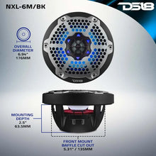 Load image into Gallery viewer, DS18 NXL-M Series Spkr w/ RGB LED Lights 6.5in 2-Way 100 Watts RMS 4 ohm Blk Grill Detached w/ Cover - Side View