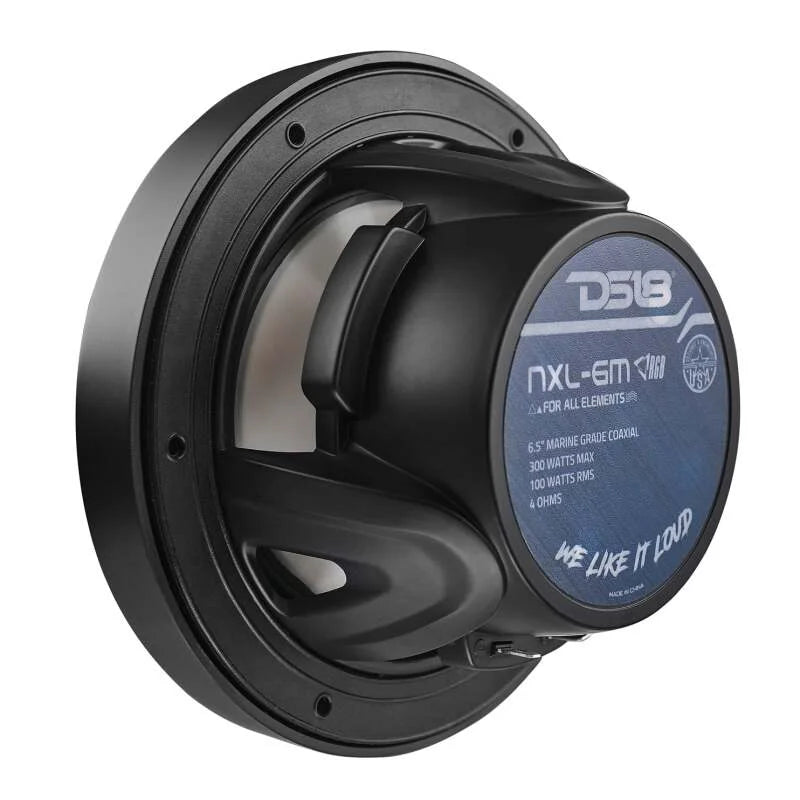 DS18 NXL-M Series Spkr w/ RGB LED Lights 6.5in 2-Way 100 Watts RMS 4 ohm Blk Grill Detached w/ Cover - Back View
