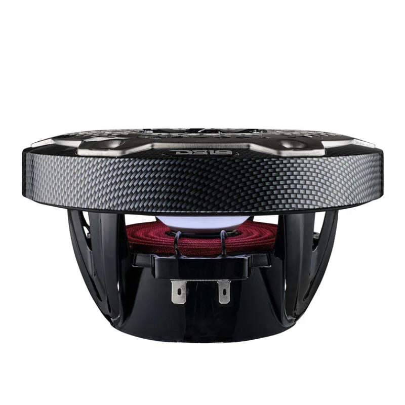 DS18 NXL-M Series Spkr w/ RGB LED Lights 6.5in 2-Way 125 Watts RMS 4 ohm Black Crbn Fiber w/ Cover - Side View