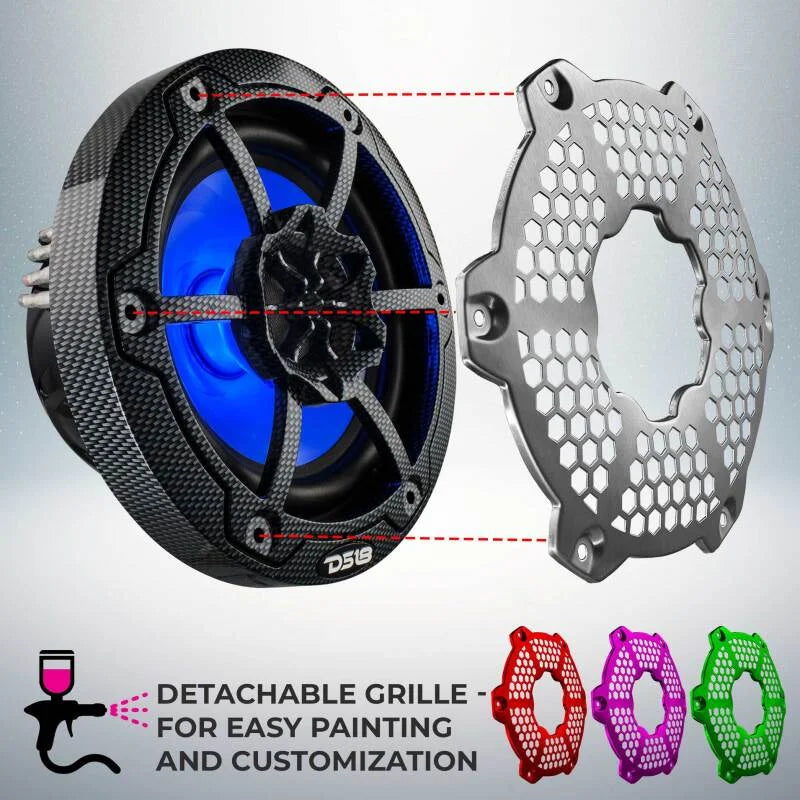 DS18 NXL-M Series Spkr w/ RGB LED Lights 6.5in 2-Way 125 Watts RMS 4 ohm Black Crbn Fiber w/ Cover - Additional View 7