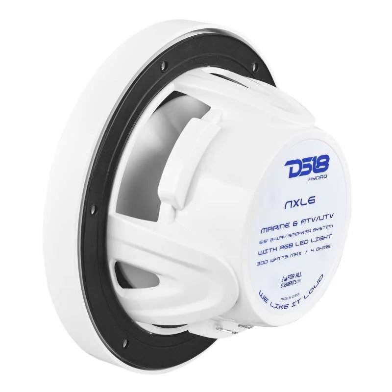 DS18 NXL Series Coaxial Marine Speaker w/ RGB Lights 6.5in 2-Way 100 Watts RMS 4 ohm White - Additional View 7