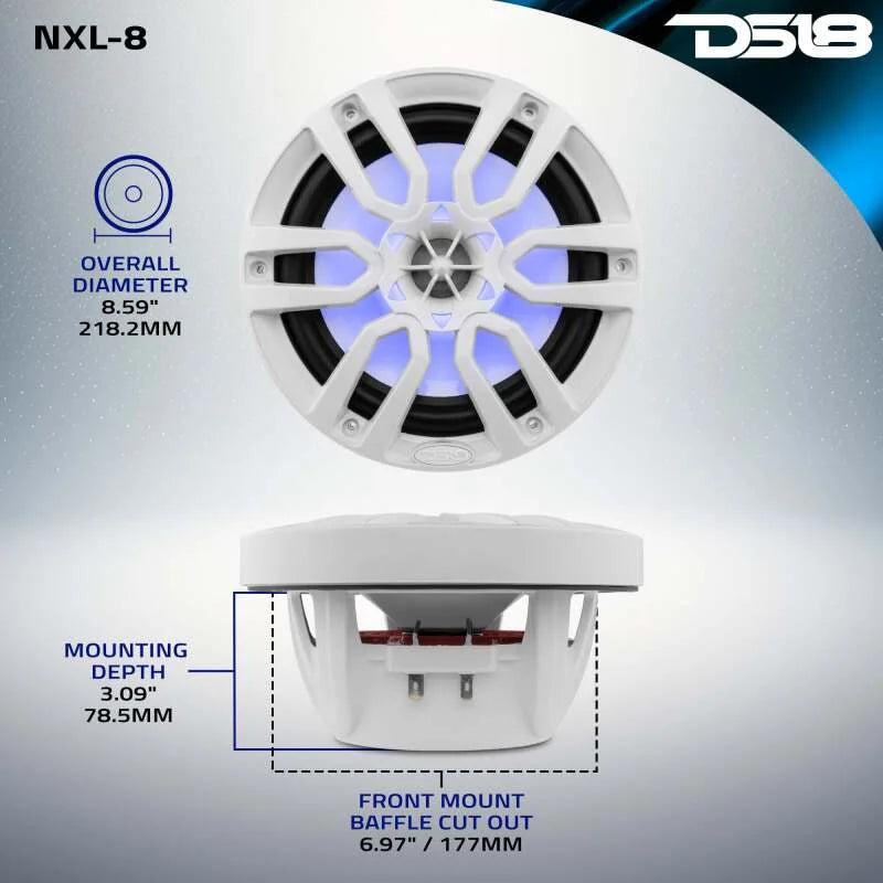 DS18 NXL Series Coaxial Marine Speaker w/ RGB Lights 8in 2-Way 125 Watts RMS 4 ohm White - Additional View 8