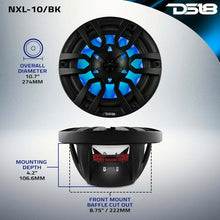 Load image into Gallery viewer, DS18 NXL Series Coaxial Marine Speaker w/ RGB Lights 10in 2-Way 200Watts RMS 4 ohm Black w/ Cover - Back View