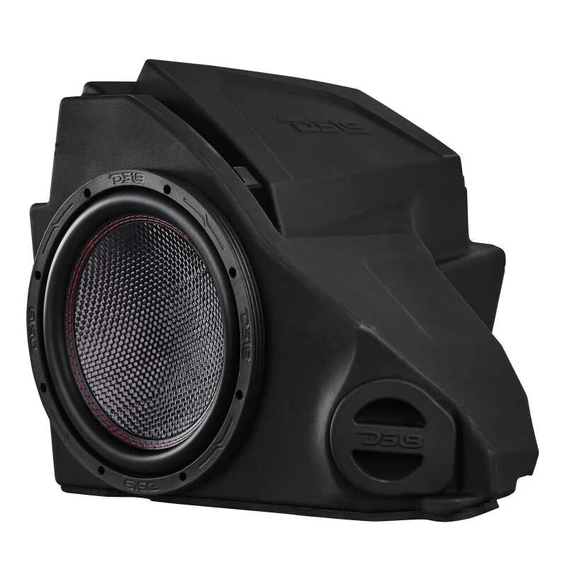 DS18 Polaris RZR Glove Box Enclosure with 10in Carbon Fiber Subwoofer Included 600 Watts RMS - Side View