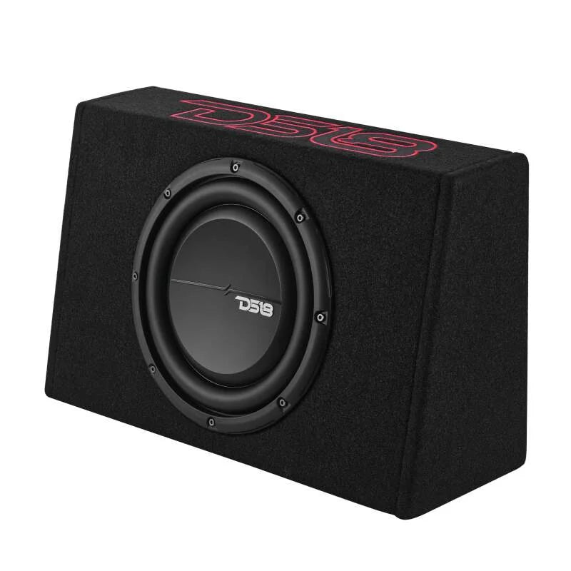 DS18 Single 10in Shallow Enclosure w/ Subwoofer 350 Watts RMS Sealed Black Carpet - Main Product View