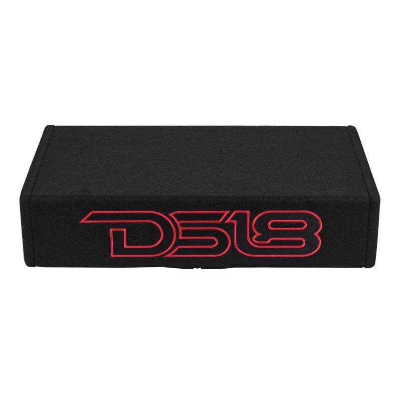 DS18 Single 10in Shallow Enclosure w/ Subwoofer 350 Watts RMS Sealed Black Carpet - Side View